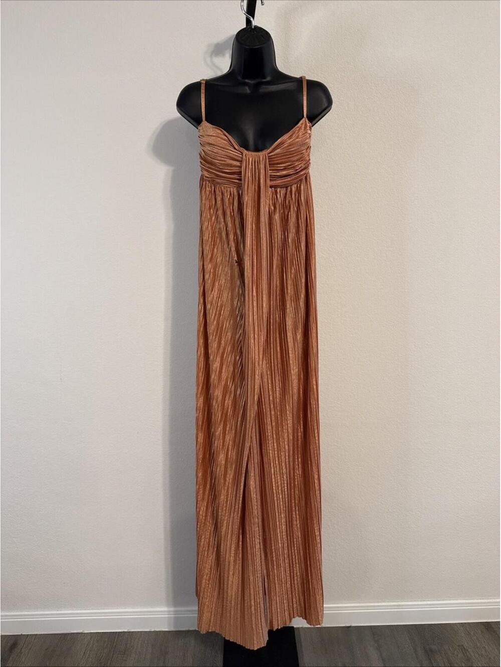 RTR Sabina Musayev Nicola Plisse Halter Draped Pleated Maxi Dress - MED **FLAW** - Picture 2 of 12